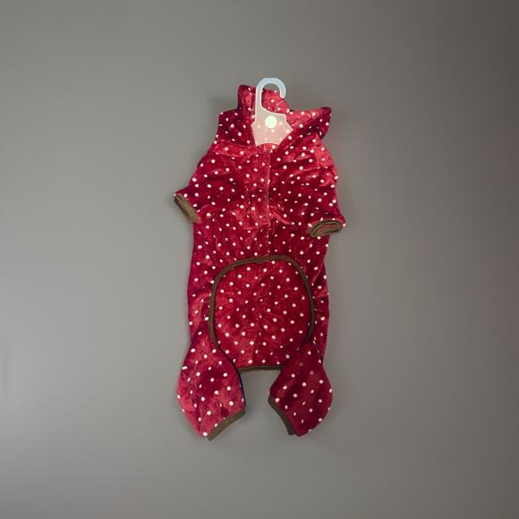 Luv Gear Dog Size Large Reindeer Themed Red Polka Dot Hooded Christmas Pajamas - Picture 2 of 4